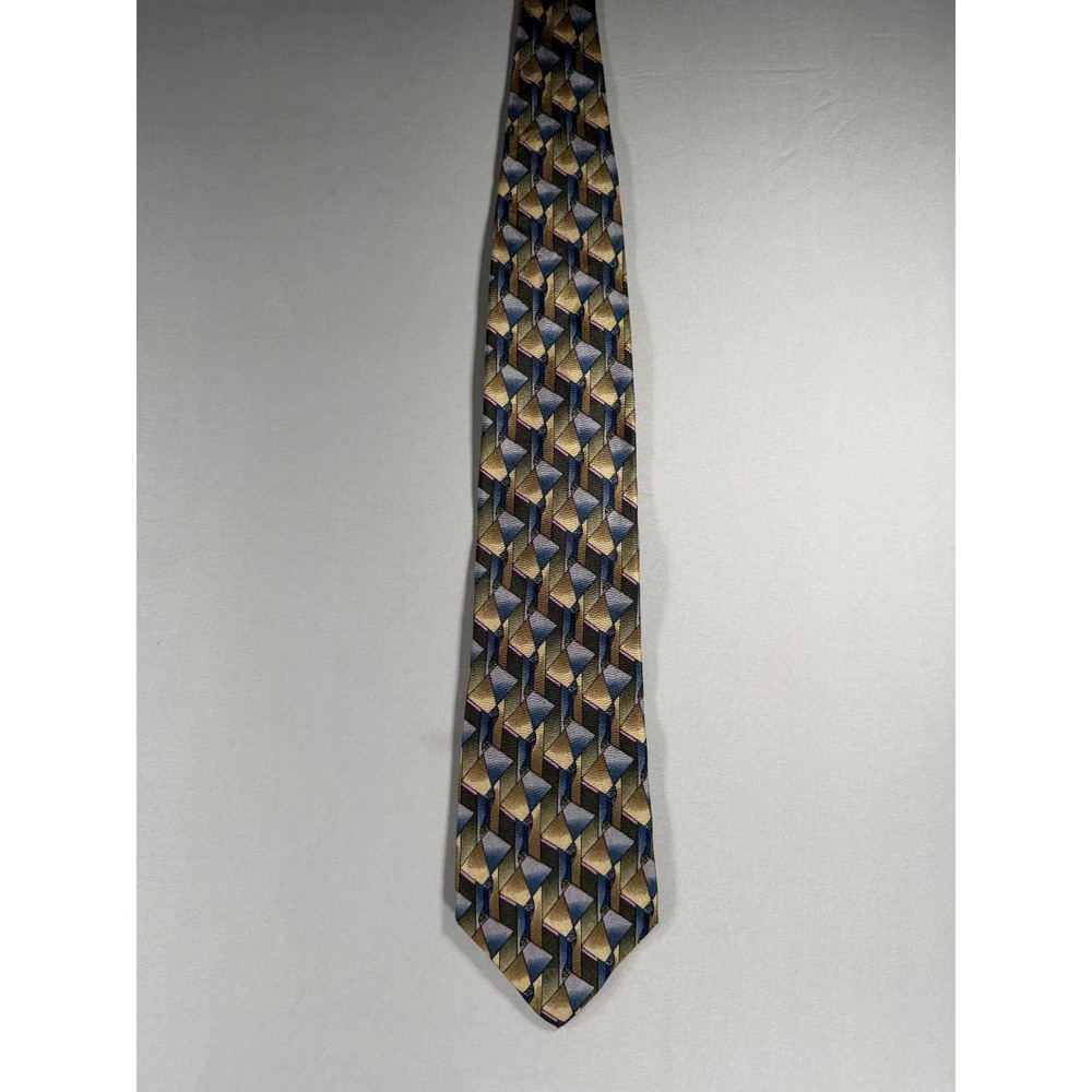 Jimmy Z Jerry Rice Collection One Men Silk Tie Geometric Abstract Gold Blue Pink